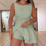 Women's Sleeveless Backless Tie Back Romper Sweet Ruffled Mini Dress Casual Summer Beach Skorts Romper