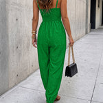 Women's Chain Strap Jumpsuit Hollow Out Shirred Waist Overalls Casual Jogger Jumpsuit with Pockets