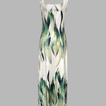 Plants Print Square Neck Thick Strap Maxi Dress Casual Slim Fit Side Slit Vacation Dress with Pockets