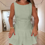 Women's Sleeveless Backless Tie Back Romper Sweet Ruffled Mini Dress Casual Summer Beach Skorts Romper