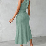 Halter Tie Criss Cross Front Ruched Knit Jacquard Textured Slit Dress Casual Hollow-out Draped Vacation Dress