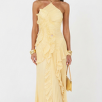 Grace Holloway | Pleated Ruffle Halter Maxi Dress For Women