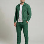 KZZ Sporty Two-piece Set Men's Plain Zip Up Jacket & Drawstring Waist Pants Tracksuit Set