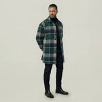 KZZ Men's plaid check long coat, with a buttoned lapel, loose fit