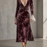 Mia | Lace-Trimmed Velvet Wrap Dress