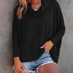 Women's Cowl Neck Batwing Sleeve Top Casual Long Sleeve Loose Pullover Comfortable Soft Drape Blouse