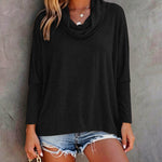 Women's Cowl Neck Batwing Sleeve Top Casual Long Sleeve Loose Pullover Comfortable Soft Drape Blouse