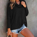 Women's Cowl Neck Batwing Sleeve Top Casual Long Sleeve Loose Pullover Comfortable Soft Drape Blouse