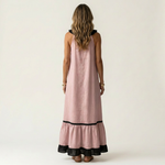 Mayline | Sleeveless Ruffle-Neck Contrast-Trim Maxi Dress