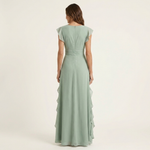 Nellyana | Wrap-Style V-Neck Flutter-Sleeve Cascading Ruffle Maxi Dress