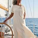 Elowyn | Round Neck Short Sleeve Pocket Maxi Dress