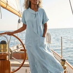 Elowyn | Round Neck Short Sleeve Pocket Maxi Dress