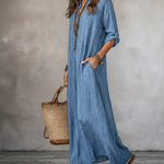 HAVEN | Long Sleeve Maxi Dress V-Neck Striped Style with Side Pockets