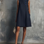 AUBREY | Round Neck Mini Dress with Asymmetric Buttons