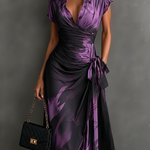 Elisa | Midi Wrap Dress in Abstract Print