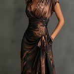 Francesca | Midi Wrap Dress in Abstract Print