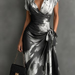 Carlotta | Midi Wrap Dress in Abstract Print