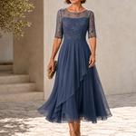 Rosa | Lace midi dress with layered chiffon skirt