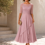 Rosa | Lace midi dress with layered chiffon skirt