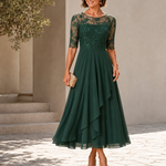 Rosa | Lace midi dress with layered chiffon skirt
