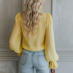 V-neck Chiffon Single-breasted Long-sleeved Shirt