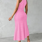 Adjustable Halter Hollow-out Back Ruched Front Slit Dress Guipure Lace Yoke Eyelet Embroidery Vacation Dress