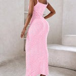 Women's Striped Ribbed Knit Maxi Dress Slim Fit Sleeveless Cami Dress Beach Vacation Sundress