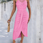 Halter Tie Criss Cross Front Ruched Knit Jacquard Textured Slit Dress Casual Hollow-out Draped Vacation Dress