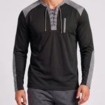 KZZ Men's drawstring waffle color-blocked long-sleeved plus-size casual sports style sweatshirt