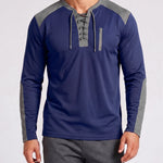 KZZ Men's drawstring waffle color-blocked long-sleeved plus-size casual sports style sweatshirt