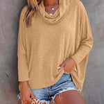 Women's Cowl Neck Batwing Sleeve Top Casual Long Sleeve Loose Pullover Comfortable Soft Drape Blouse