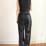Striped Business Two-Piece Sets Sleeveless Crop Tops with Loose Fit Pants Suits