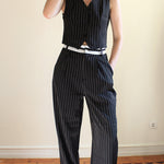 Striped Business Two-Piece Sets Sleeveless Crop Tops with Loose Fit Pants Suits