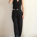 Striped Business Two-Piece Sets Sleeveless Crop Tops with Loose Fit Pants Suits