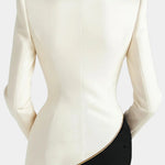 Bertille White Asymmetrical Blazer with Contrasting Lapels