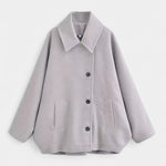 Ambreline Wool Coat with Notched Collar and Mid-Length Batwing Sleeves