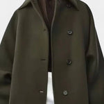 Ambreline Wool Coat with Notched Collar and Mid-Length Batwing Sleeves