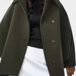Ambreline Wool Coat with Notched Collar and Mid-Length Batwing Sleeves
