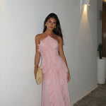 Grace Holloway | Pleated Ruffle Halter Maxi Dress For Women