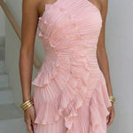 Grace Holloway | Pleated Ruffle Halter Maxi Dress For Women