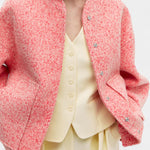 Amandine Short Baseball Jacket with 3D Embroidery and Ribbed Details