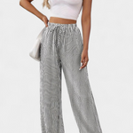 Adjustable Waist Lightweight Striped Straight Pants - Sabrina