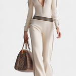 Angélise Contrast Striped Hooded Knitted Jumpsuit