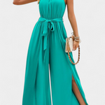 Asymmetrical One-Shoulder Jumpsuit with Bow Accent by Nyree