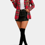 Alvine Long Checkered Blazer featuring Notched Collar and Single Button Fastening
