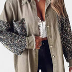Birgit Oversized Jean Jacket with Frayed Hem and Sequin Accents