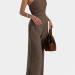 Asymmetrical One-Shoulder Jumpsuit with Ruched Accents in Magnolia