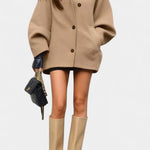 Ambreline Wool Coat with Notched Collar and Mid-Length Batwing Sleeves