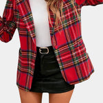 Alvine Long Checkered Blazer featuring Notched Collar and Single Button Fastening