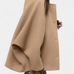 Ambreline Wool Coat with Notched Collar and Mid-Length Batwing Sleeves